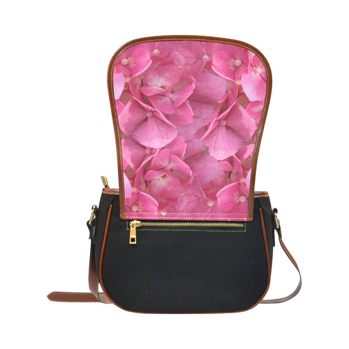 Dark Pink Flowers Saddle Bag/Small (Model 1649)(Flap Customization)