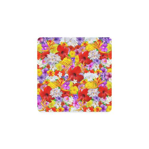 Exotic Flowers Colorful Explosion Square Coaster