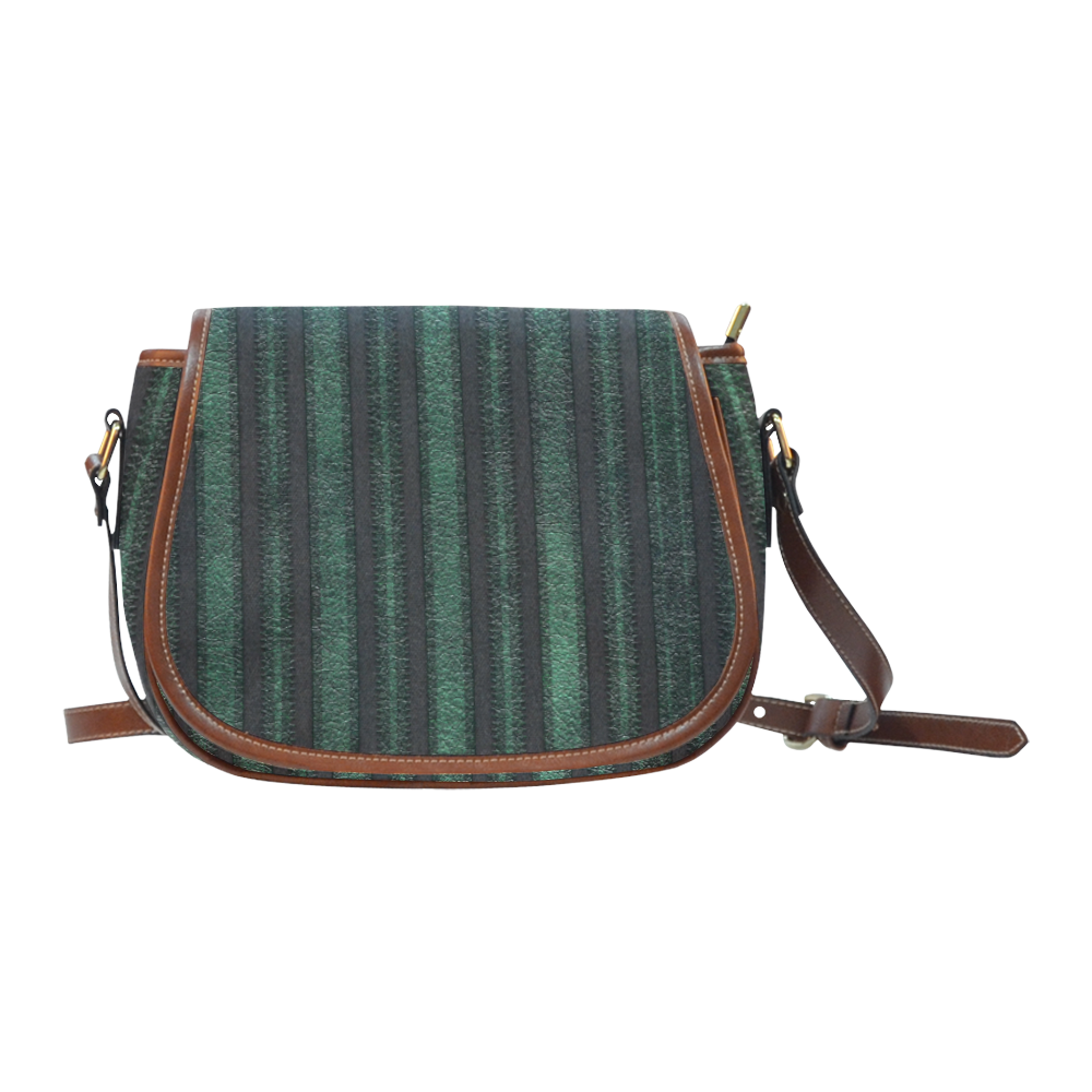 Trendy dark green leather look lines Saddle Bag/Large (Model 1649)