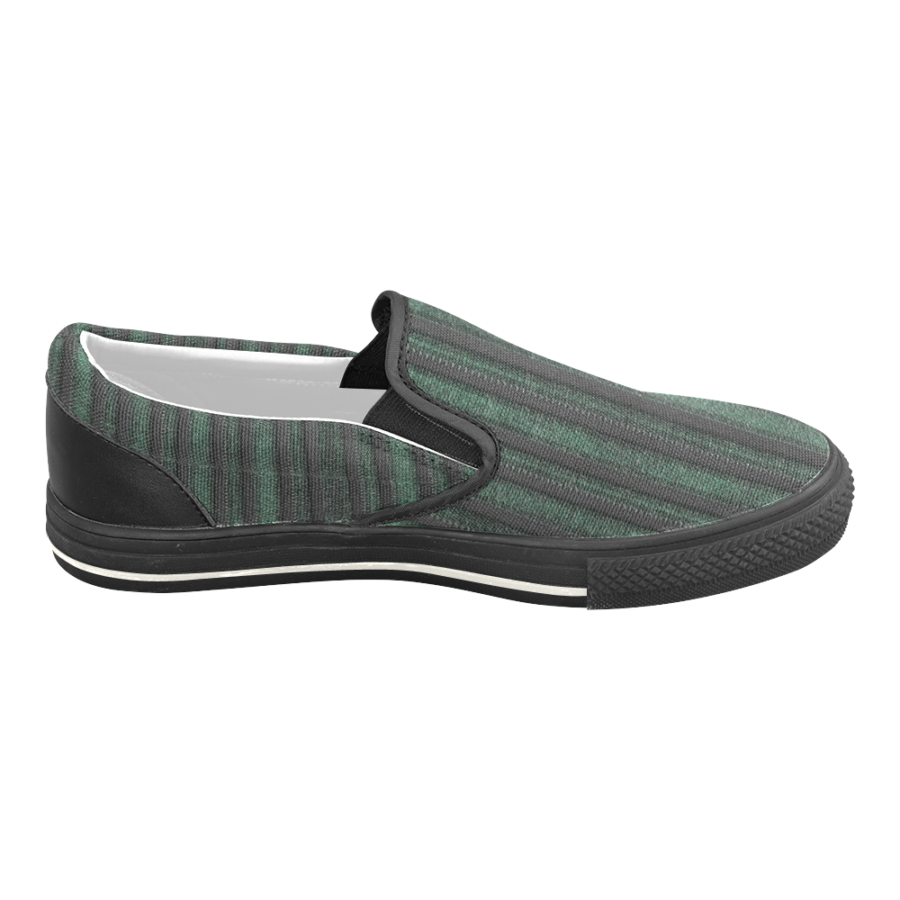 Trendy dark green leather look lines Slip-on Canvas Shoes for Kid (Model 019)