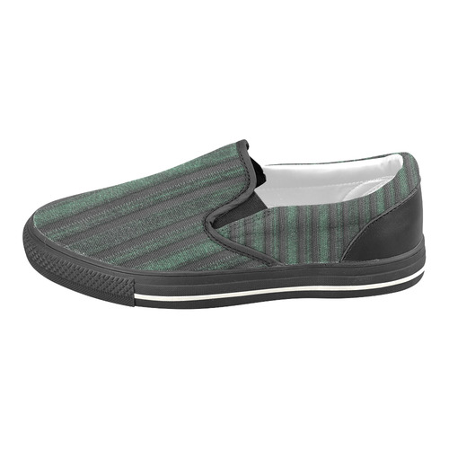 Trendy dark green leather look lines Slip-on Canvas Shoes for Kid (Model 019)