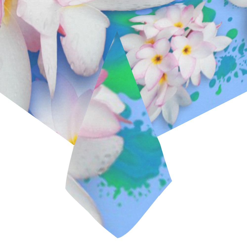 Plumeria Bouquet Exotic Summer Pattern Cotton Linen Tablecloth 60"x120"