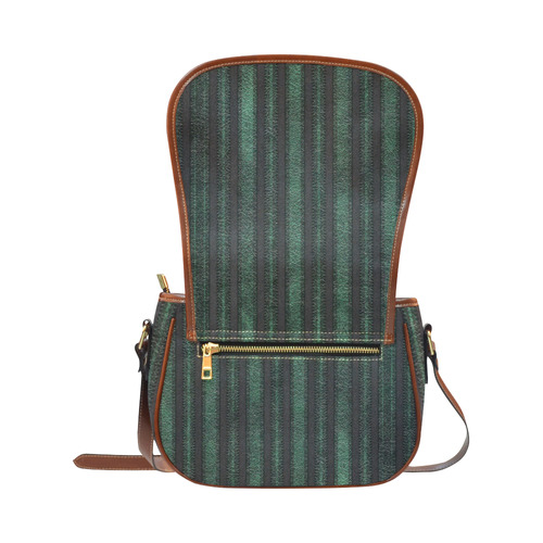 Trendy dark green leather look lines Saddle Bag/Large (Model 1649)