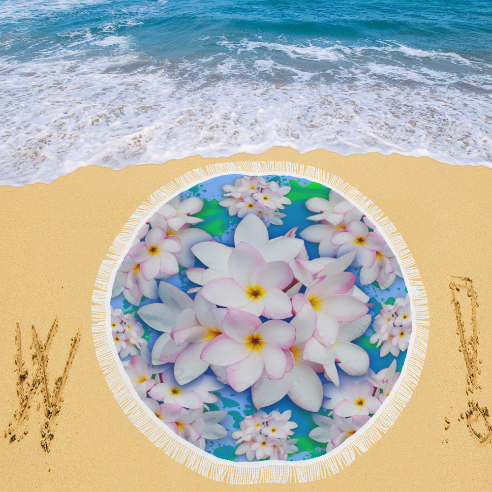 Plumeria Bouquet Exotic Summer Pattern Circular Beach Shawl 59"x 59"