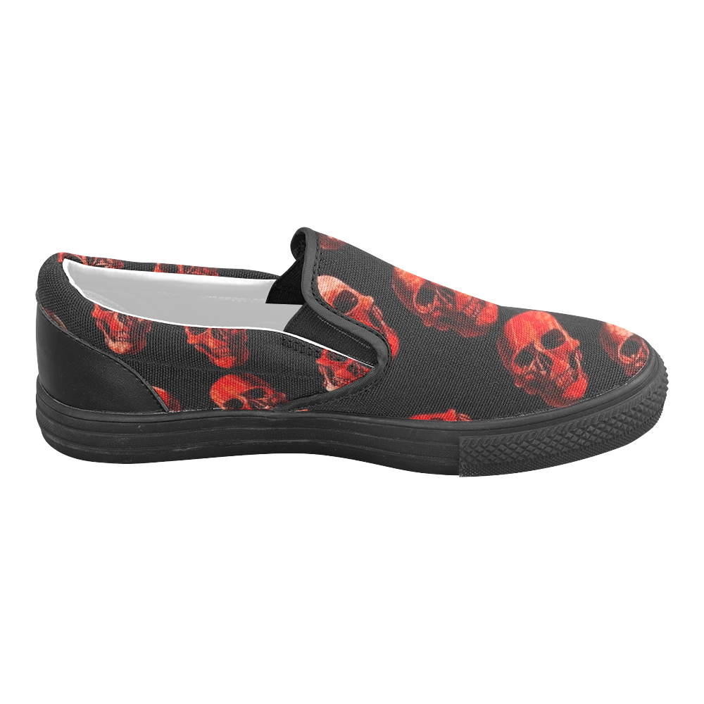skulls red Slip-on Canvas Shoes for Men/Large Size (Model 019)