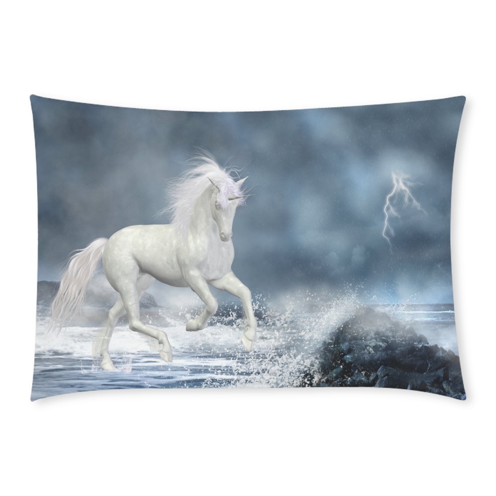 A white Unicorn wading in the water Custom Rectangle Pillow Case 20x30 (One Side)