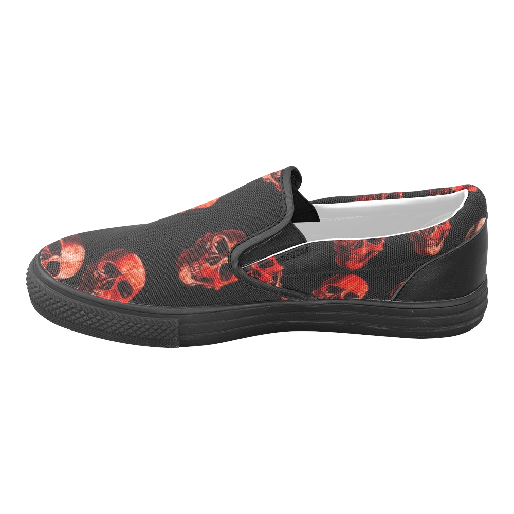 skulls red Slip-on Canvas Shoes for Men/Large Size (Model 019)