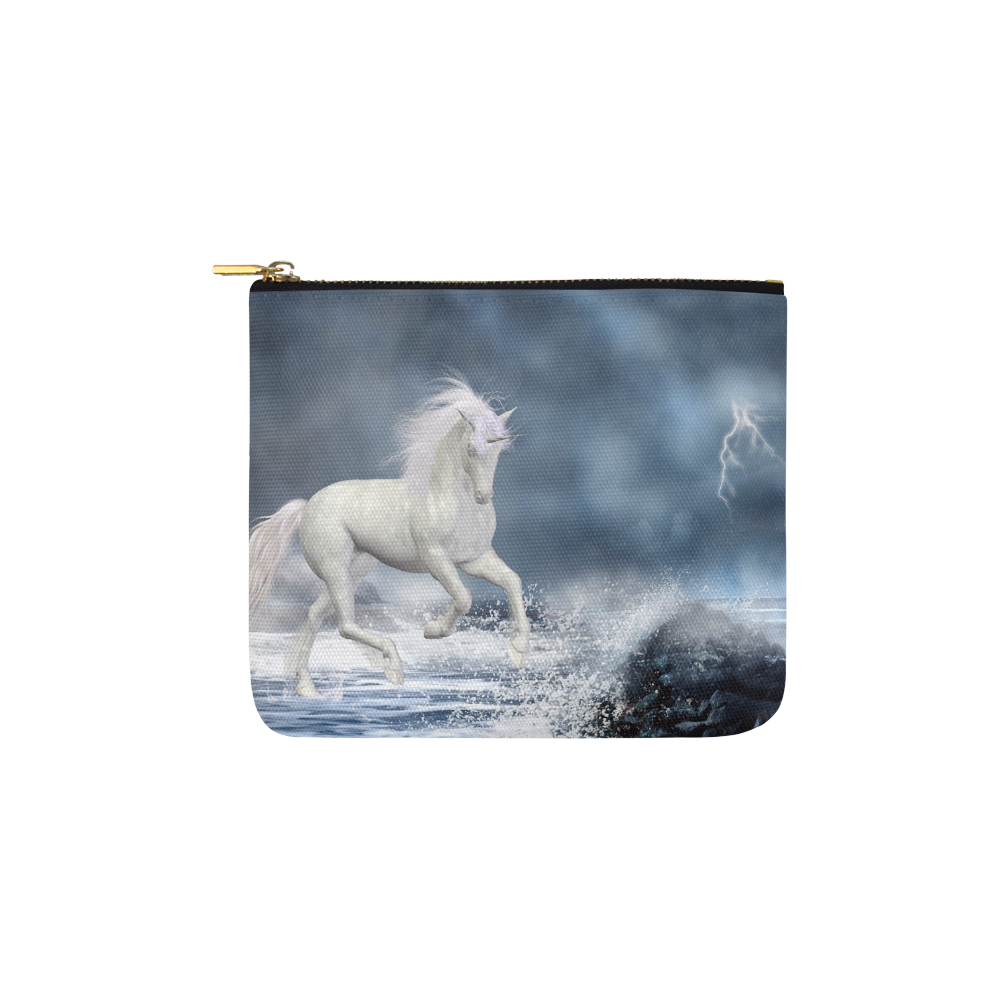 A white Unicorn wading in the water Carry-All Pouch 6''x5''