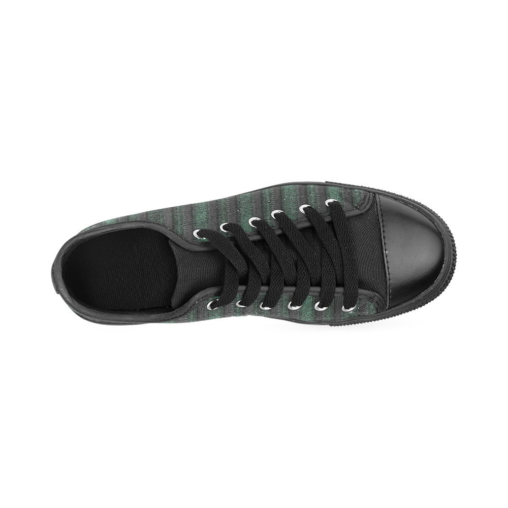Trendy dark green leather look lines Low Top Canvas Shoes for Kid (Model 018)