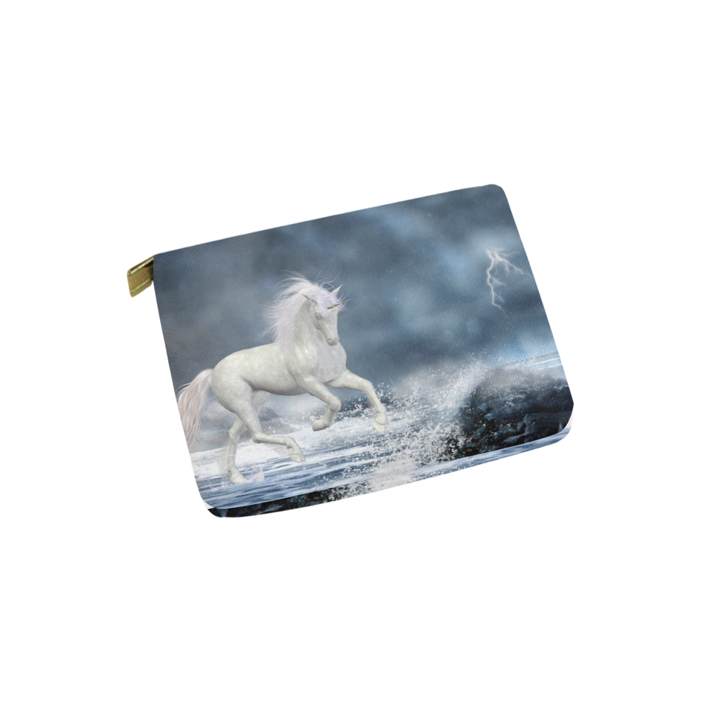A white Unicorn wading in the water Carry-All Pouch 6''x5''