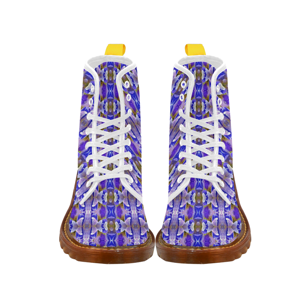 Blue White Abstract Flower Pattern Martin Boots For Women Model 1203H