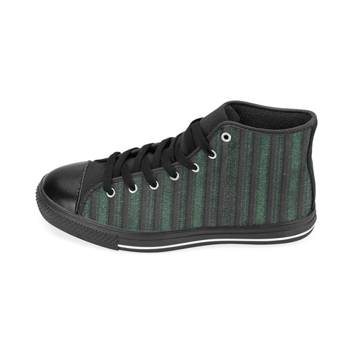 Trendy dark green leather look lines High Top Canvas Women's Shoes/Large Size (Model 017)