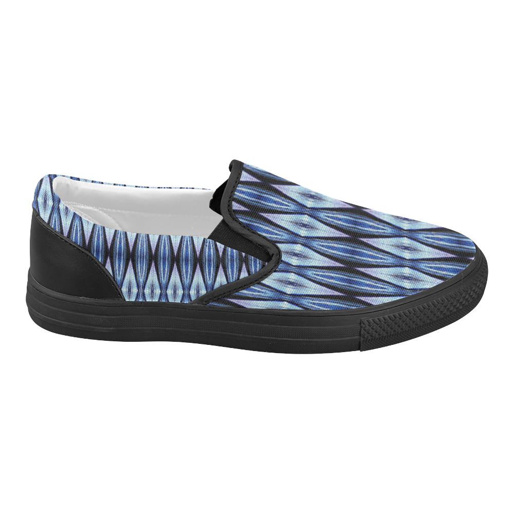 Blue White Diamond Pattern Women's Slip-on Canvas Shoes (Model 019)