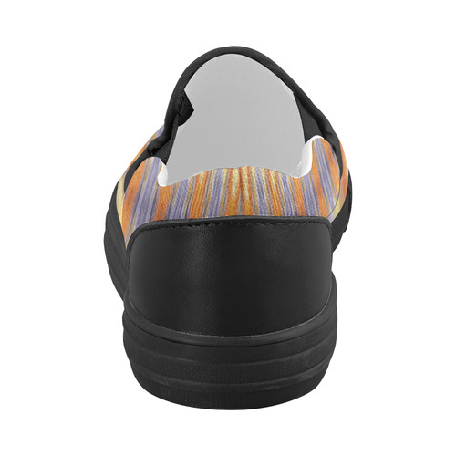 Gray Orange Stripes Pattern Women's Slip-on Canvas Shoes (Model 019)