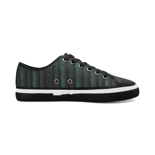 Trendy dark green leather look lines Women's Canvas Zipper Shoes/Large Size (Model 001)