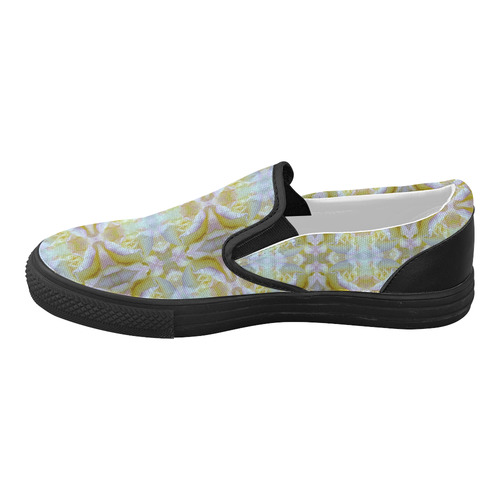 White Yellow  Pattern Women's Slip-on Canvas Shoes (Model 019)