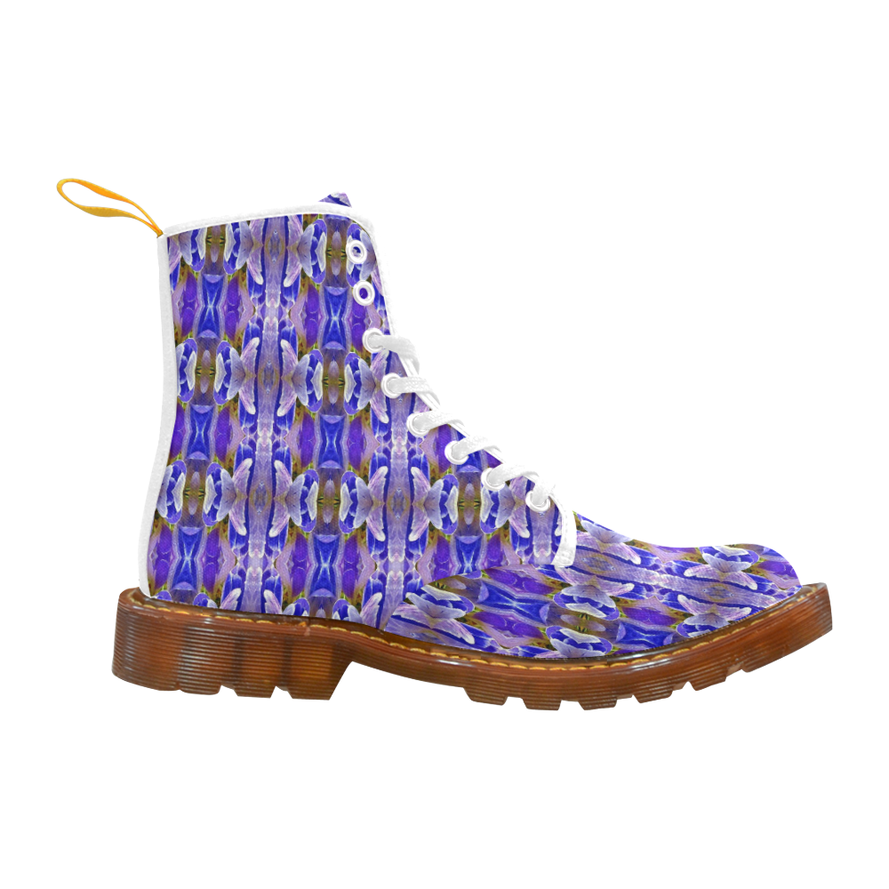 Blue White Abstract Flower Pattern Martin Boots For Women Model 1203H