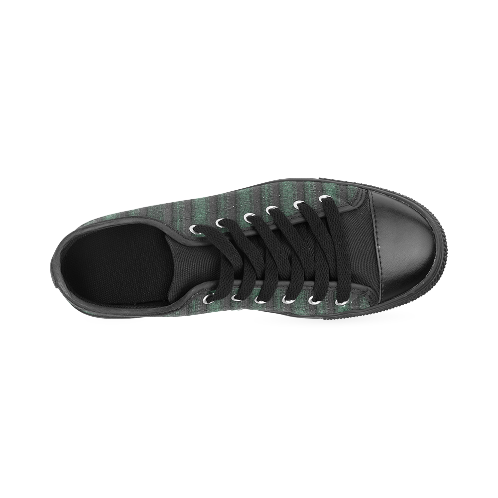 Trendy dark green leather look lines Canvas Women's Shoes/Large Size (Model 018)