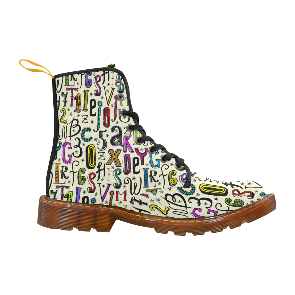 Letters Numbers Stars Typography Pattern Colored Martin Boots For Women Model 1203H