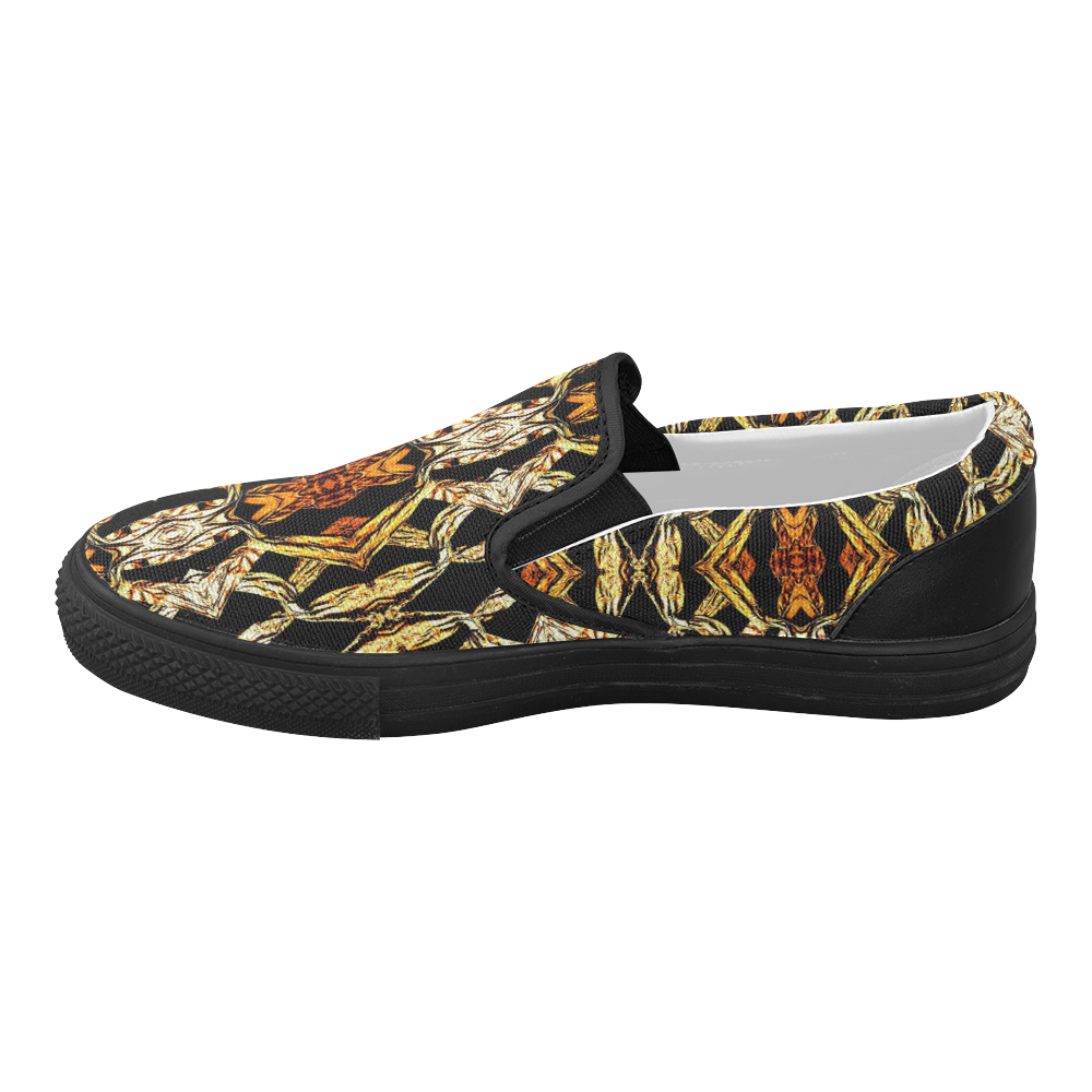 Elegant Oriental Pattern Black Gold Women's Slip-on Canvas Shoes (Model 019)