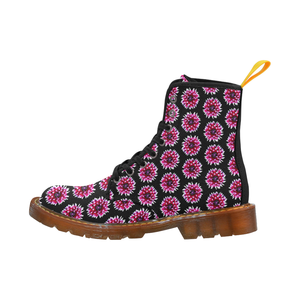 Dahlias Pattern in Pink, Red Martin Boots For Women Model 1203H