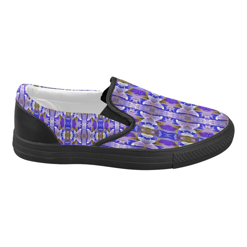 Blue White Abstract Flower Pattern Women's Slip-on Canvas Shoes (Model 019)
