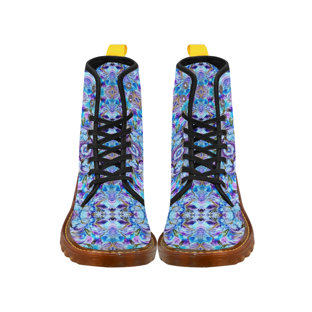 Elegant Turquoise Blue Flower Pattern Martin Boots For Women Model 1203H