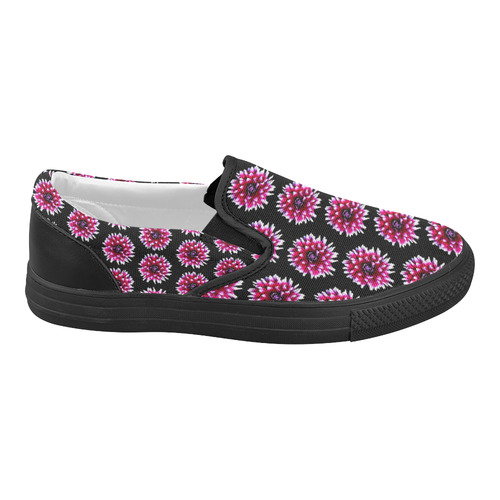 Dahlias Pattern in Pink, Red Women's Slip-on Canvas Shoes (Model 019)