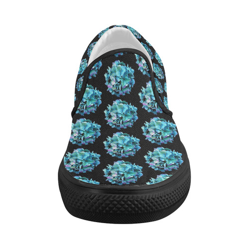 Green Blue Hydrangea Pattern Women's Slip-on Canvas Shoes (Model 019)