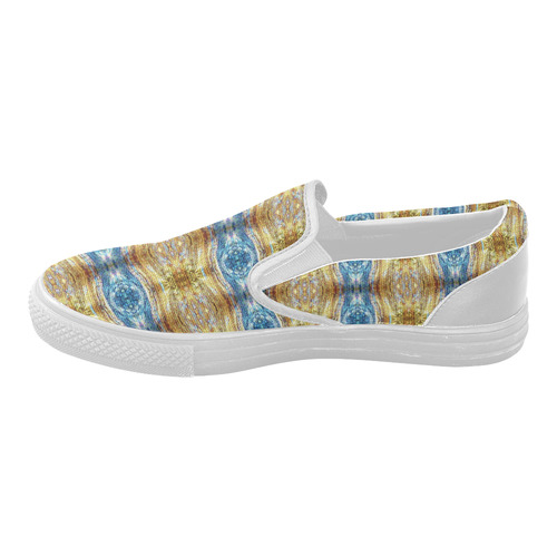 Gold and Blue Elegant Pattern Women's Slip-on Canvas Shoes (Model 019)