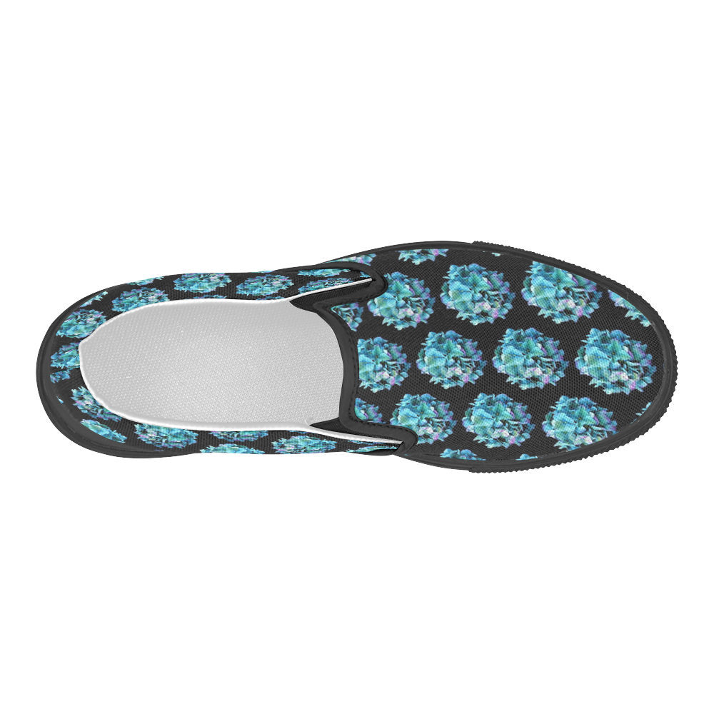 Green Blue Hydrangea Pattern Women's Slip-on Canvas Shoes (Model 019)