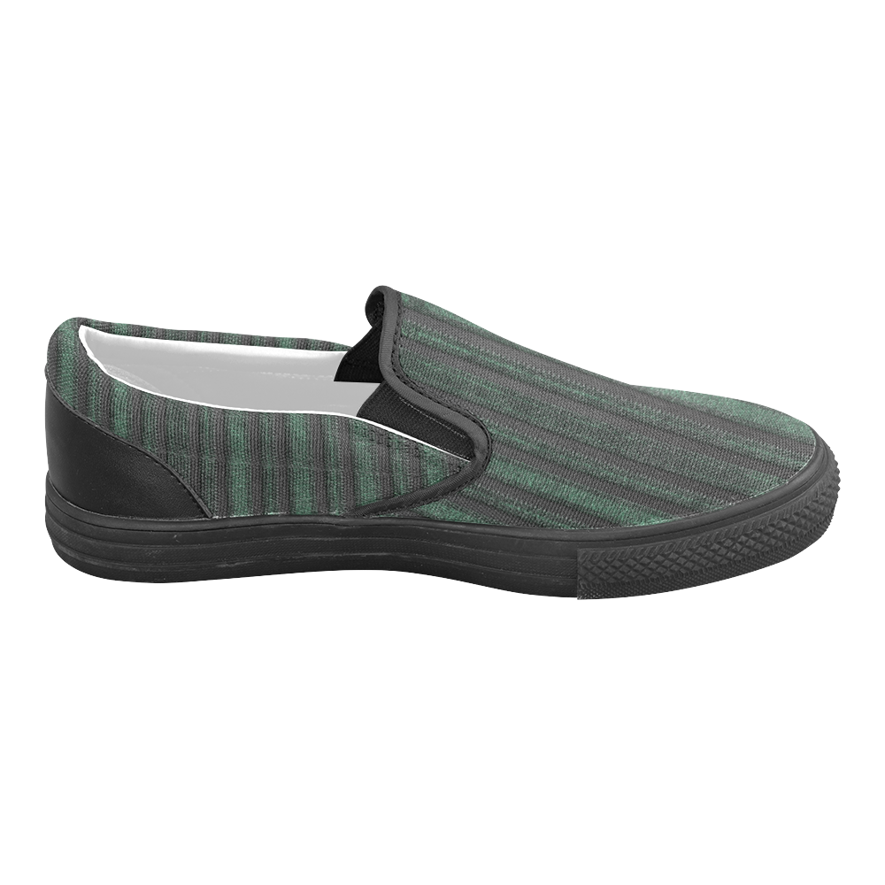 Trendy dark green leather look lines Women's Unusual Slip-on Canvas Shoes (Model 019)
