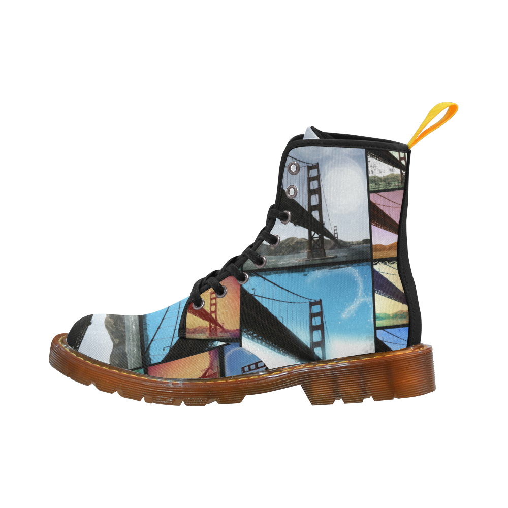 Golden Gate Bridge Collage Custom Canvas Boots For Women Model 1203H