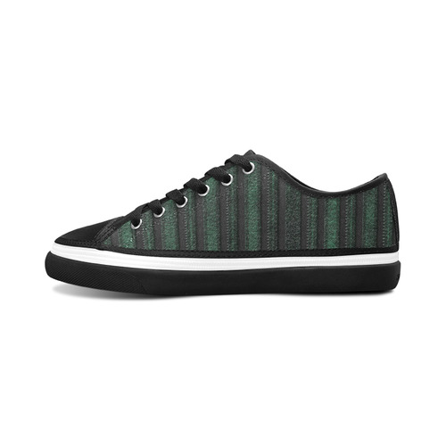 Trendy dark green leather look lines Women's Canvas Zipper Shoes/Large Size (Model 001)