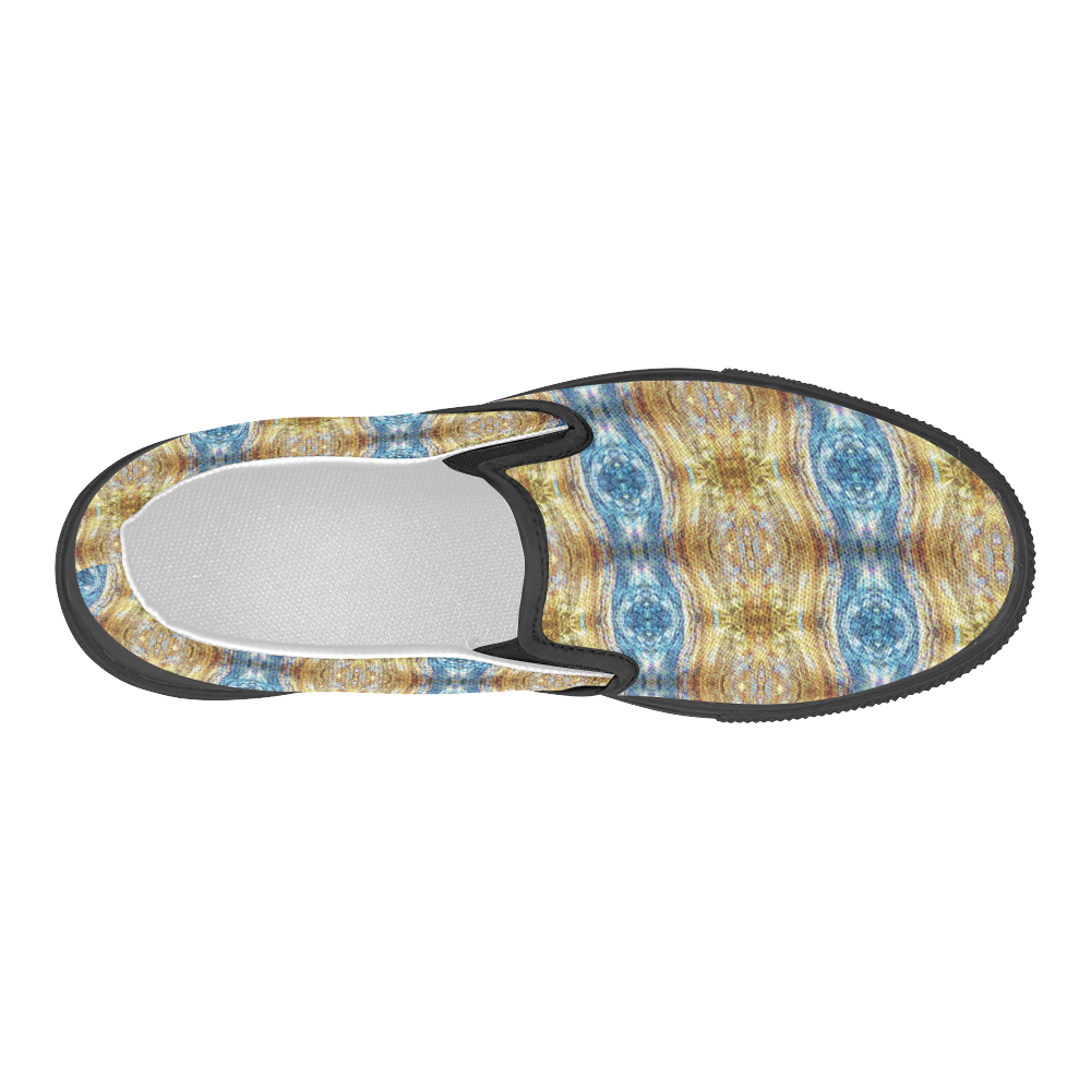 Gold and Blue Elegant Pattern Women's Slip-on Canvas Shoes (Model 019)