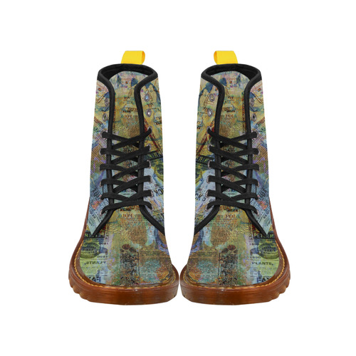 Old Newspaper Colorful Painting Splashes Martin Boots For Women Model 1203H