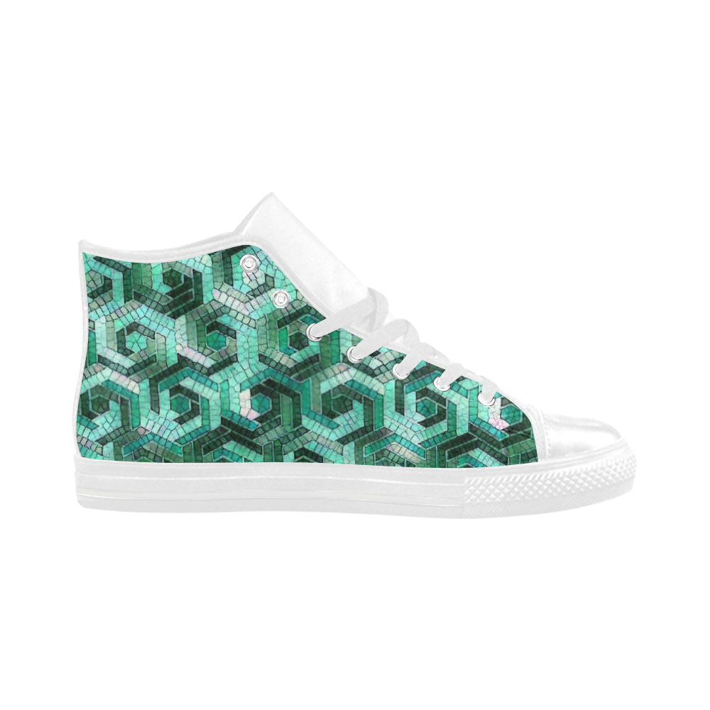 Pattern Factory 23 teal by JamColors Aquila High Top Microfiber Leather Men's Shoes (Model 032)