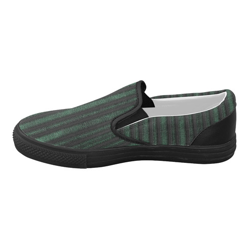 Trendy dark green leather look lines Women's Slip-on Canvas Shoes (Model 019)
