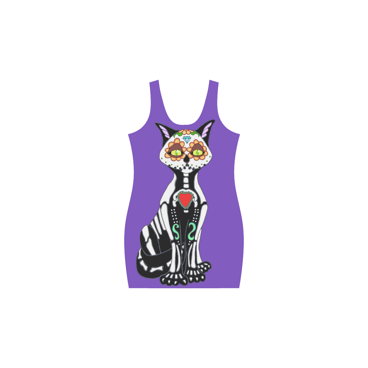 Sugar Skull Cat Purple Medea Vest Dress (Model D06)