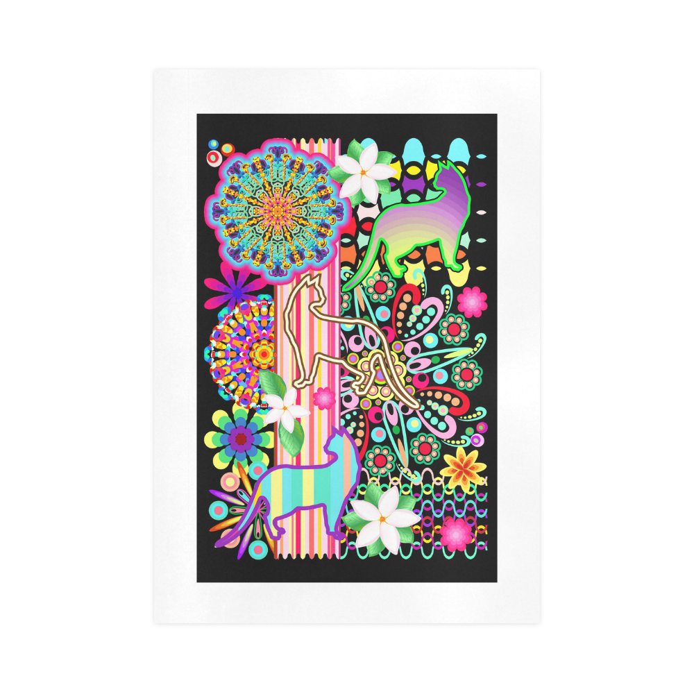 Mandalas, Cats & Flowers Fantasy Pattern Art Print 16‘’x23‘’