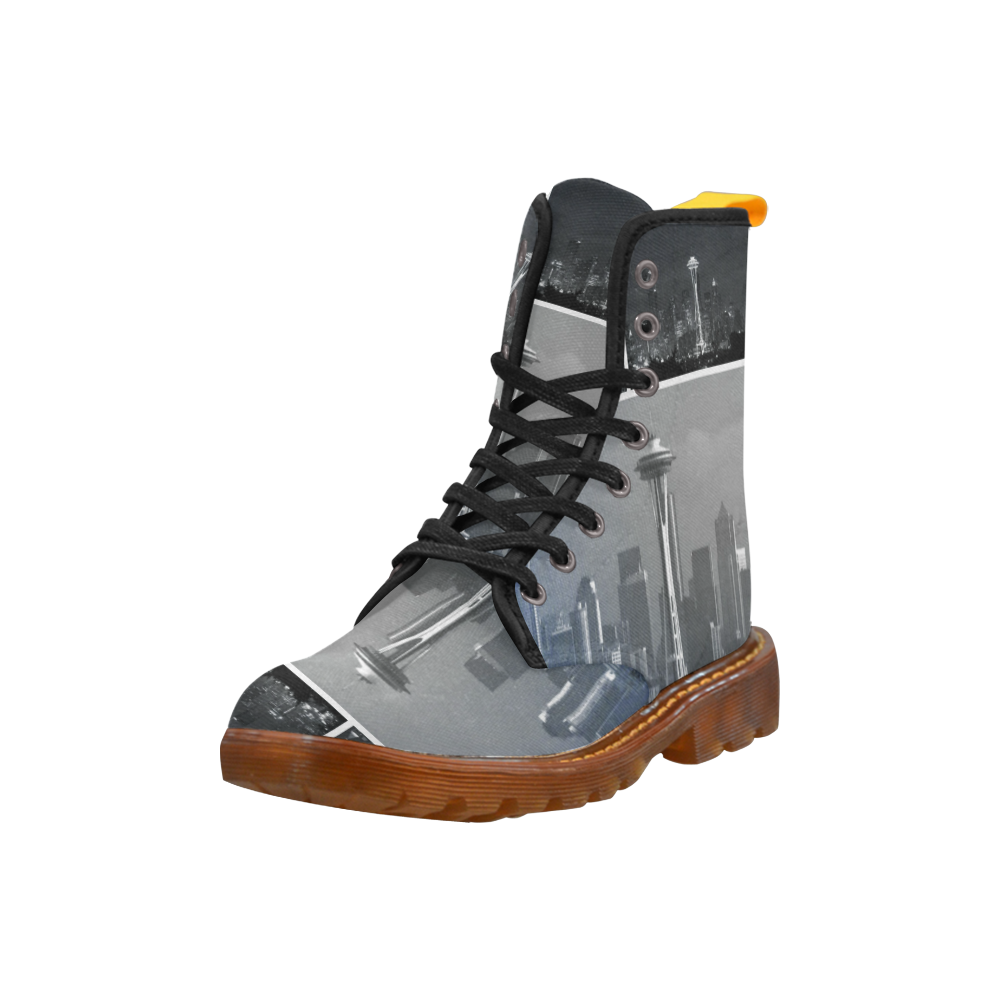 Grey Seattle Space Needle Collage Martin Boots For Women Model 1203H