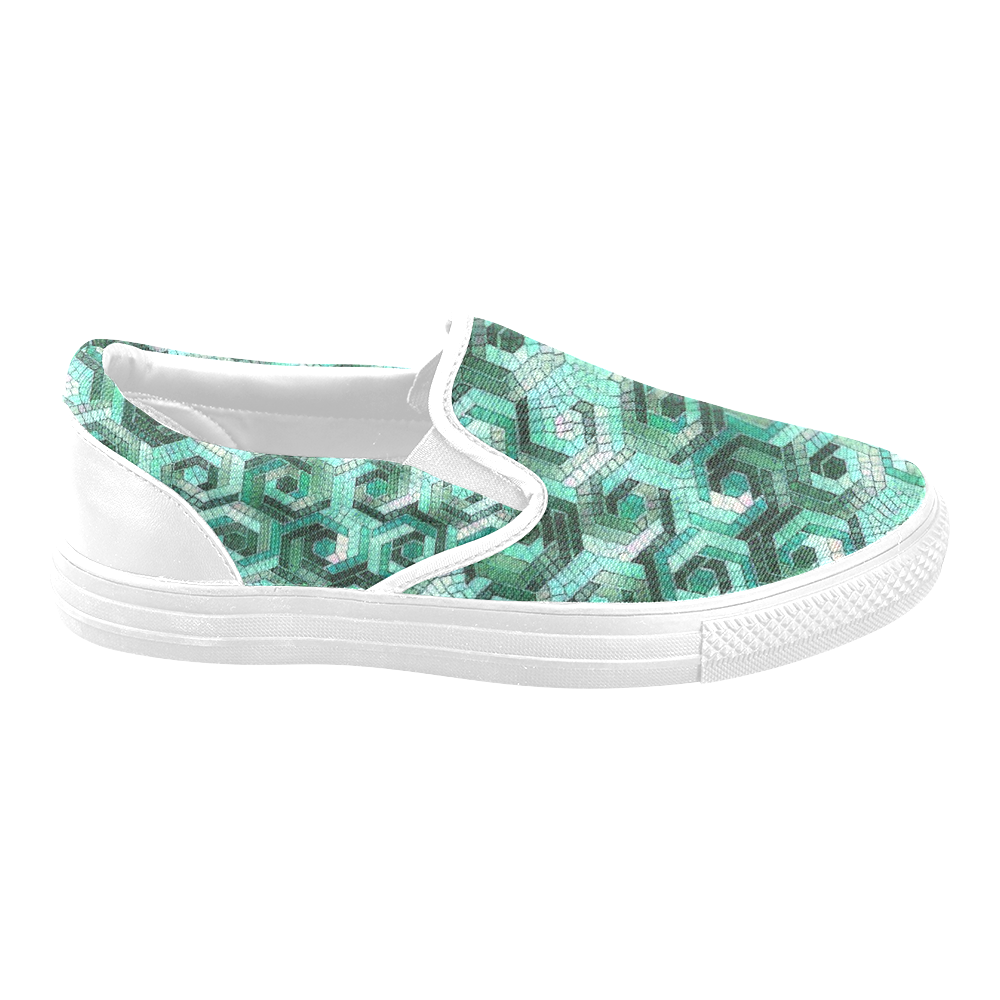 Pattern Factory 23 teal by JamColors Slip-on Canvas Shoes for Men/Large Size (Model 019)