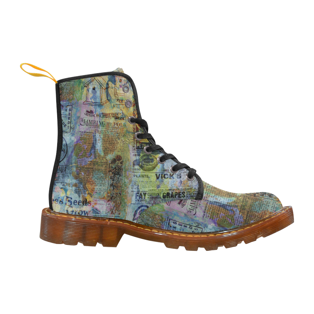 Old Newspaper Colorful Painting Splashes Martin Boots For Women Model 1203H