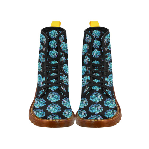 Green Blue Hydrangea Pattern Martin Boots For Women Model 1203H