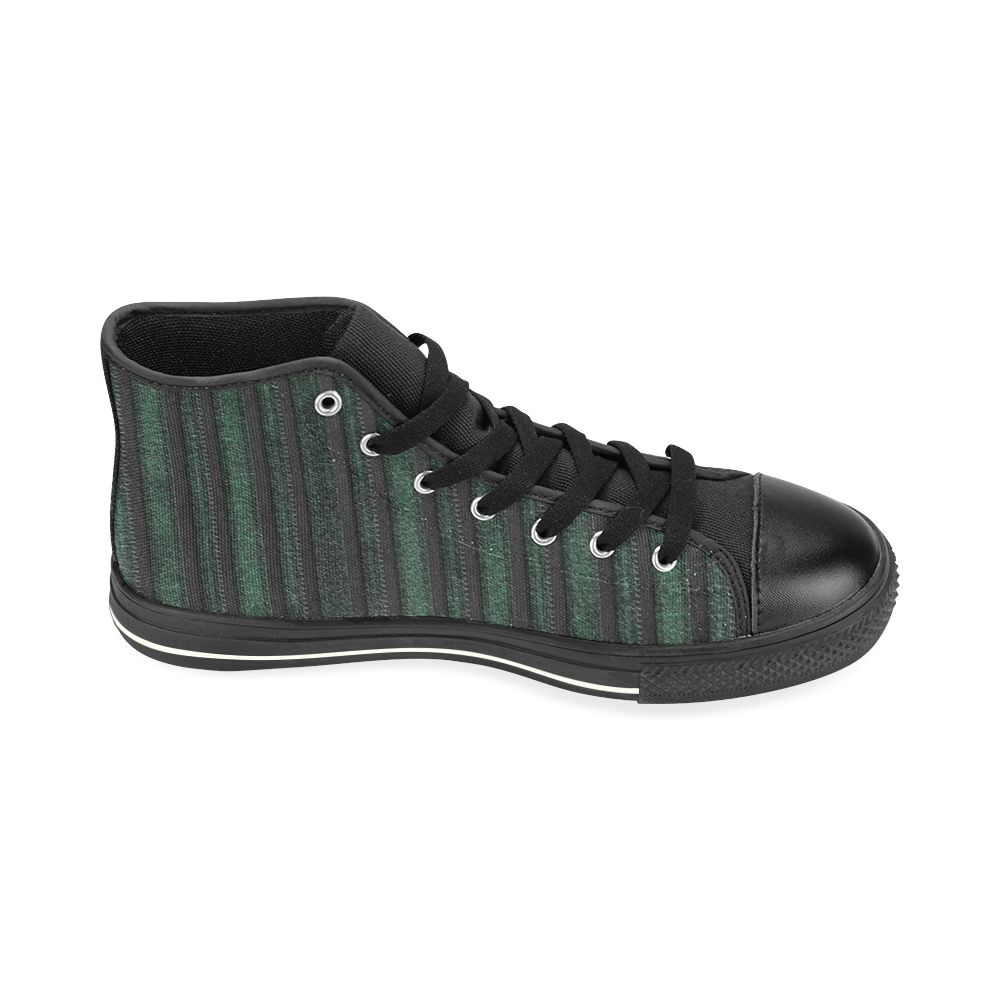 Trendy dark green leather look lines High Top Canvas Women's Shoes/Large Size (Model 017)