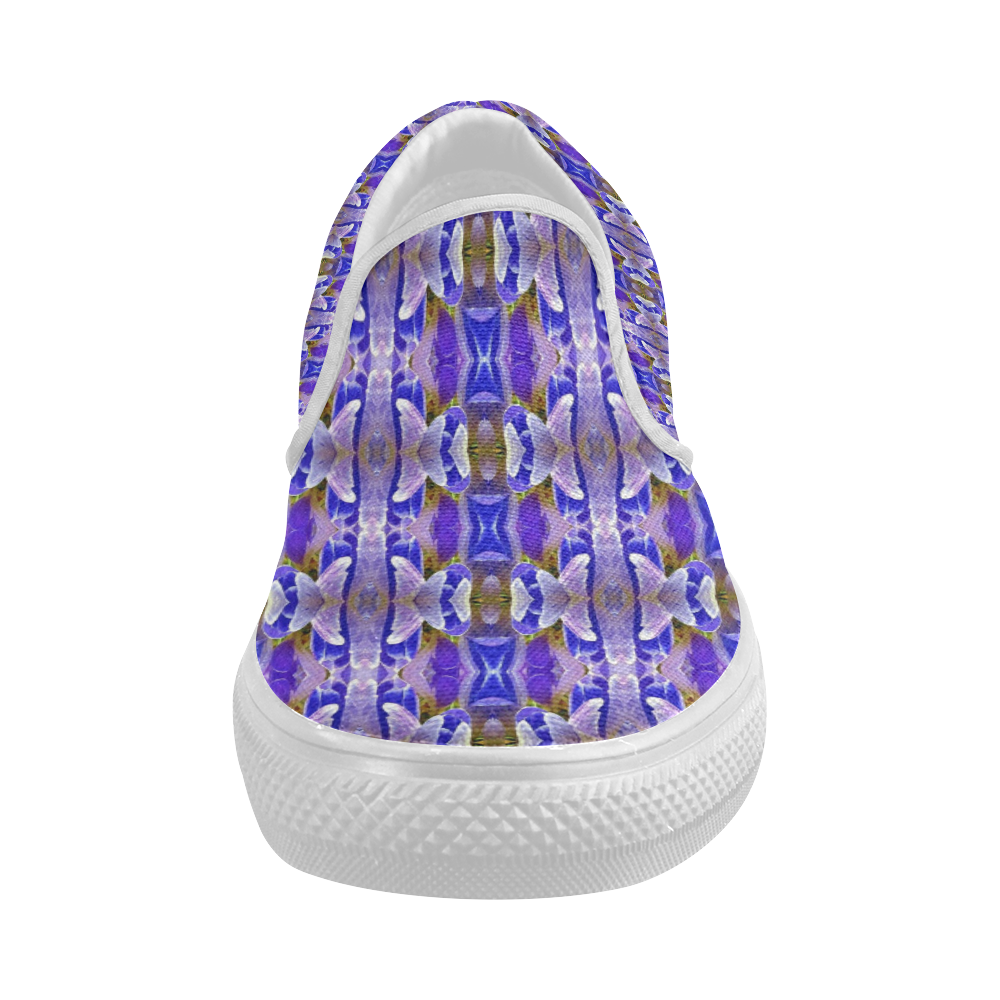 Blue White Abstract Flower Pattern Women's Slip-on Canvas Shoes (Model 019)