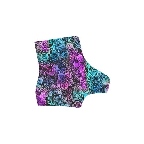 Purple N Teal Flowers Martin Boots For Women Model 1203H