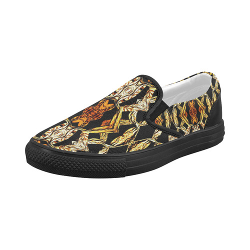 Elegant Oriental Pattern Black Gold Women's Slip-on Canvas Shoes (Model 019)