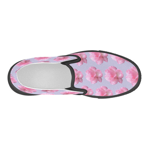 Pink Roses Pattern on Blue Women's Slip-on Canvas Shoes (Model 019)