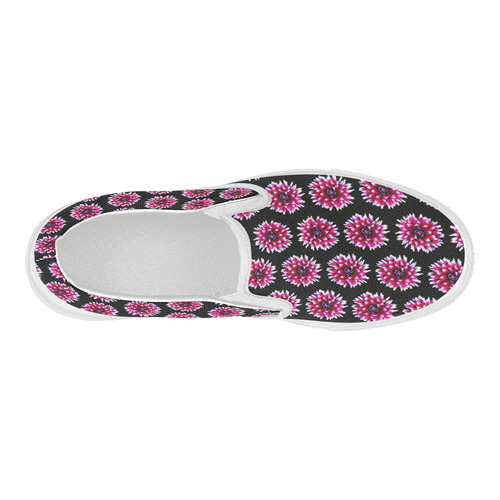 Dahlias Pattern in Pink, Red Women's Slip-on Canvas Shoes (Model 019)